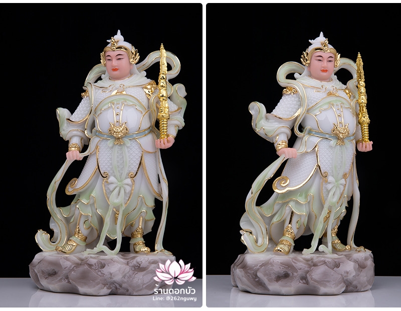 เทพเจ้ากวนอู และพระเวทโพธิสัตว์ (อุ่ยท้อผ่อสัก) งานหินอ่อนคุณภาพสูง ขนาด 12/16/19 นิ้ว