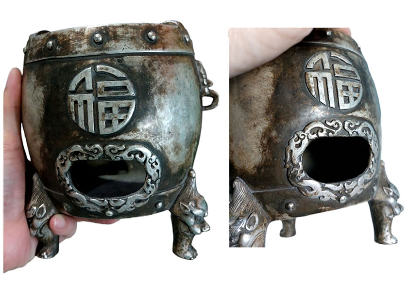 เตากำยาน ของสะสม ของตกแต่งบ้าน ของตกแต่งร้าน สไตล์จีนโบราณ -ในรูปแบบเตาถ่านทรงกลองขาสิงห์