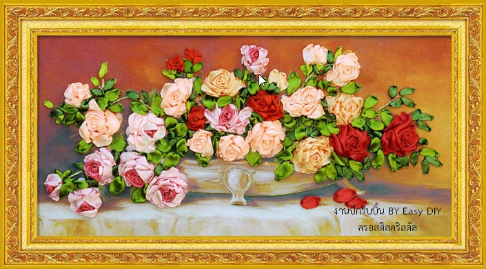 งานปักริบบิ้นรูปดอกกุหลาบในแจกันสุดหรู by Easy DIY ครอสติสคริสตัล