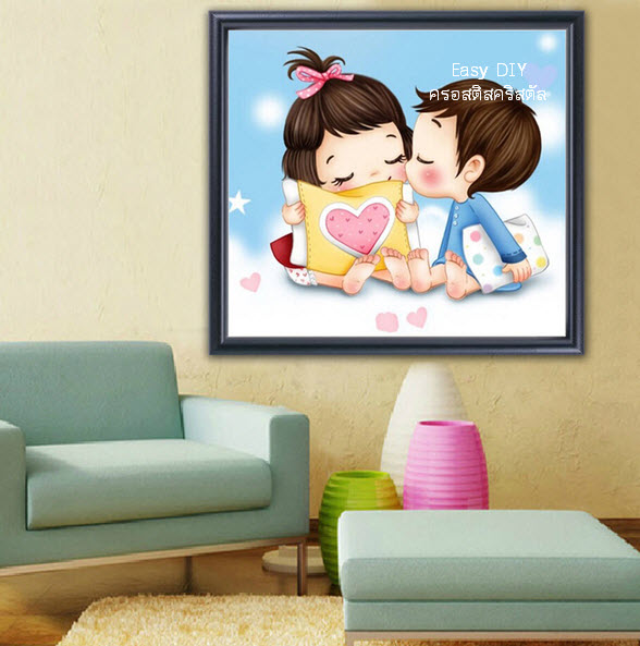 อุปกรณ์งานฝีมือ DIY ครอสติสคริสตัลรูปการ์ตูนคู่รักแสนน่ารัก