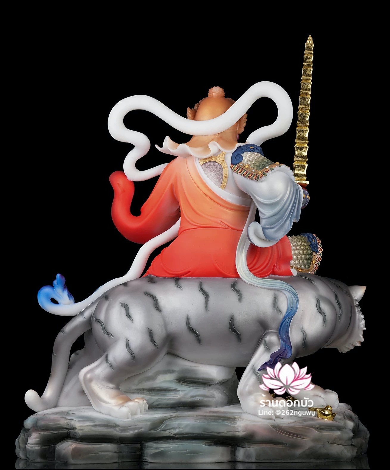 บู๊ไฉ่ซิงเอี๊ย ไฉ่ซิงเอี๊ยปางบู๊ จ้าวกงหมิง ปางประทับนั่งเสือ งานหินอ่อนคุณภาพสูง ขนาด 12/16/19/26 นิ้ว