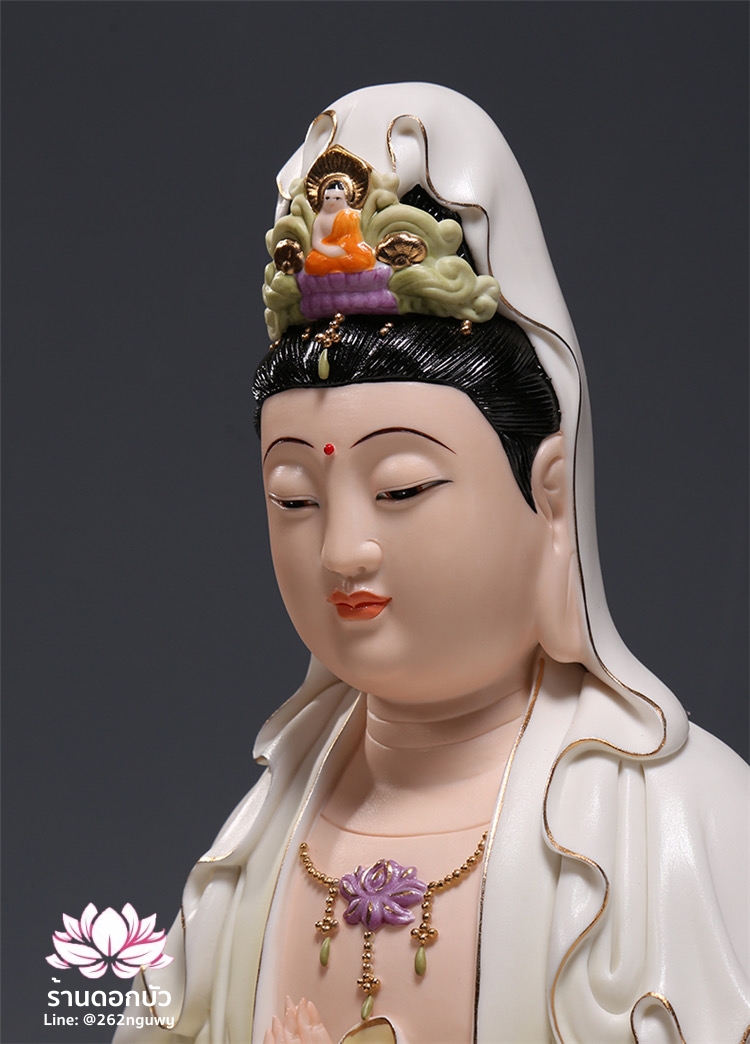 พระโพธิสัตว์กวนอิม พระแม่กวนอิมโพธิสัตว์ ปางพนมมือ ประทับนั่งดอกบัว ขนาด 13/18 นิ้ว