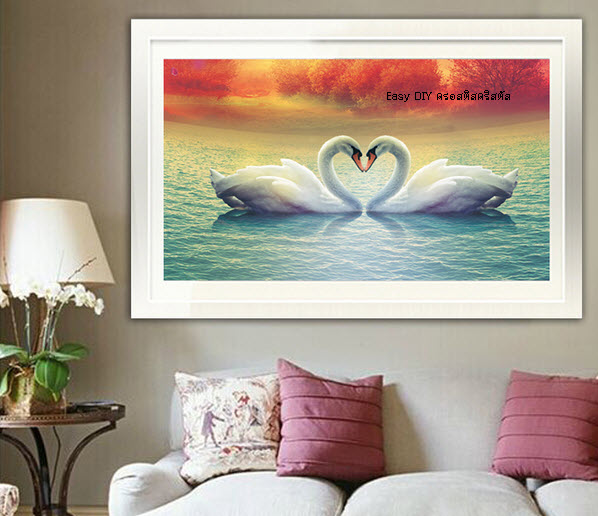 อุปกรณ์งานฝีมือ DIY ครอสติสคริสตัลรูปสัตว์มงคลหงส์คู่รัก Swan