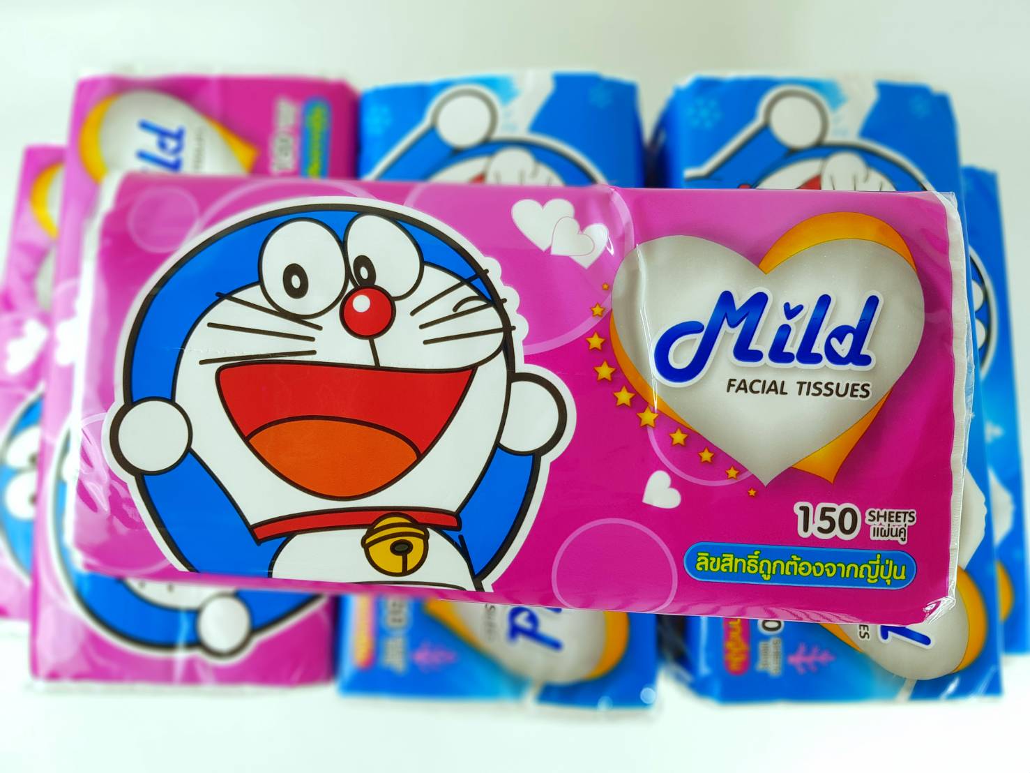 Small Evting กระดาษทิชชู่เช็ดหน้ายกแพ็คสุดคุ้ม!! Mild 150แผ่น/ห่อ (12ห่อ/แพ็ค) ลายโดเรม่อน ลิขสิทธิ์แท้ กระดาษเช็ดหน้ายกแพ็ค