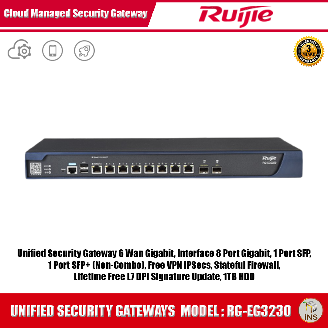 Ruijie Unified Security Gateway 6 Wan Gigabit, VPN, Firewall, Lifetime Free L7 DPI Signature Update รุ่น RG-EG3230