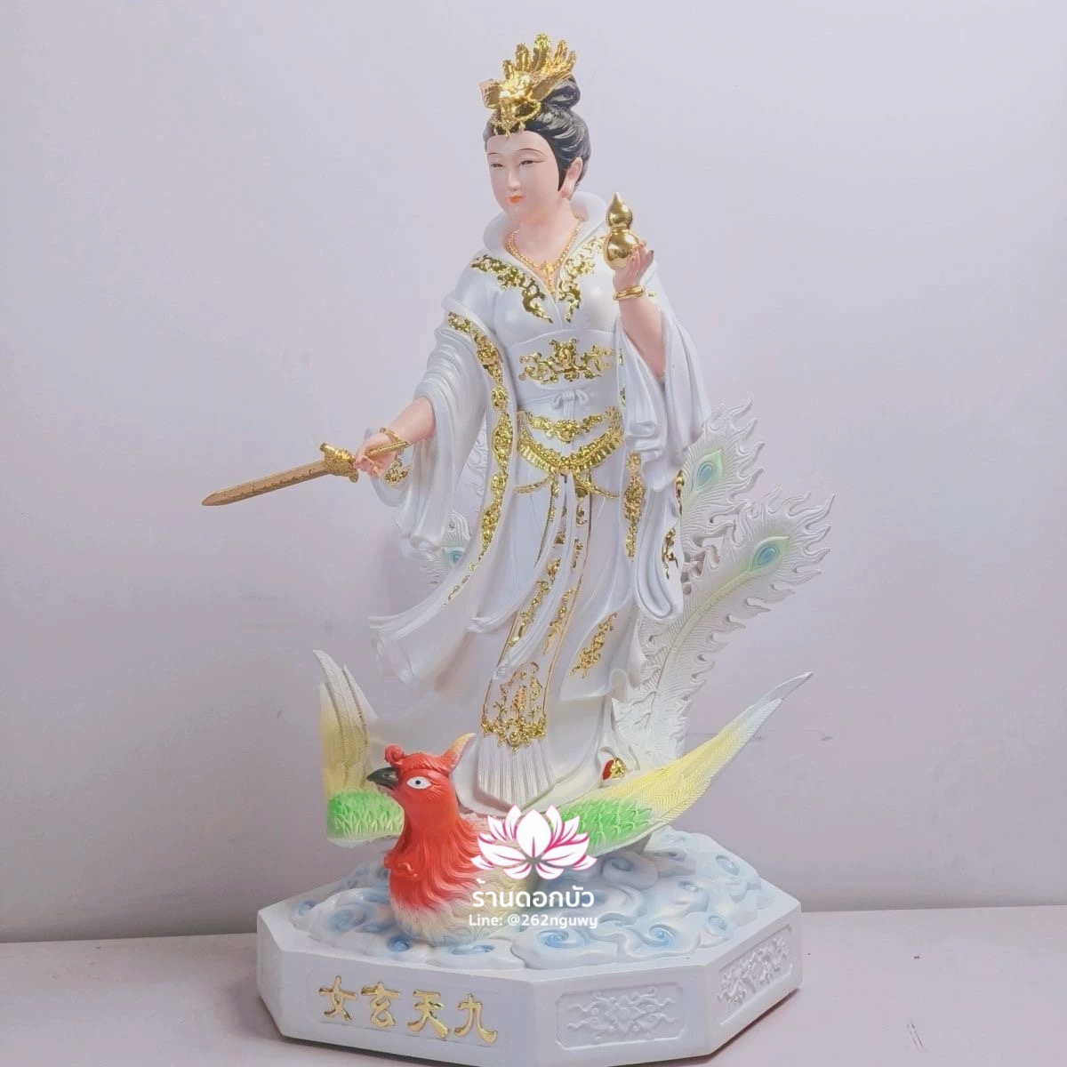 กิ่วเที้ยนเฮี่ยนลื้อ กิวเทียงเหี่ยงนึ่ง จิ่วเทียนเสวียนนี่ ปางยืนบนหงส์บริวาร งานเรซิ่น ขนาด 19 นิ้ว