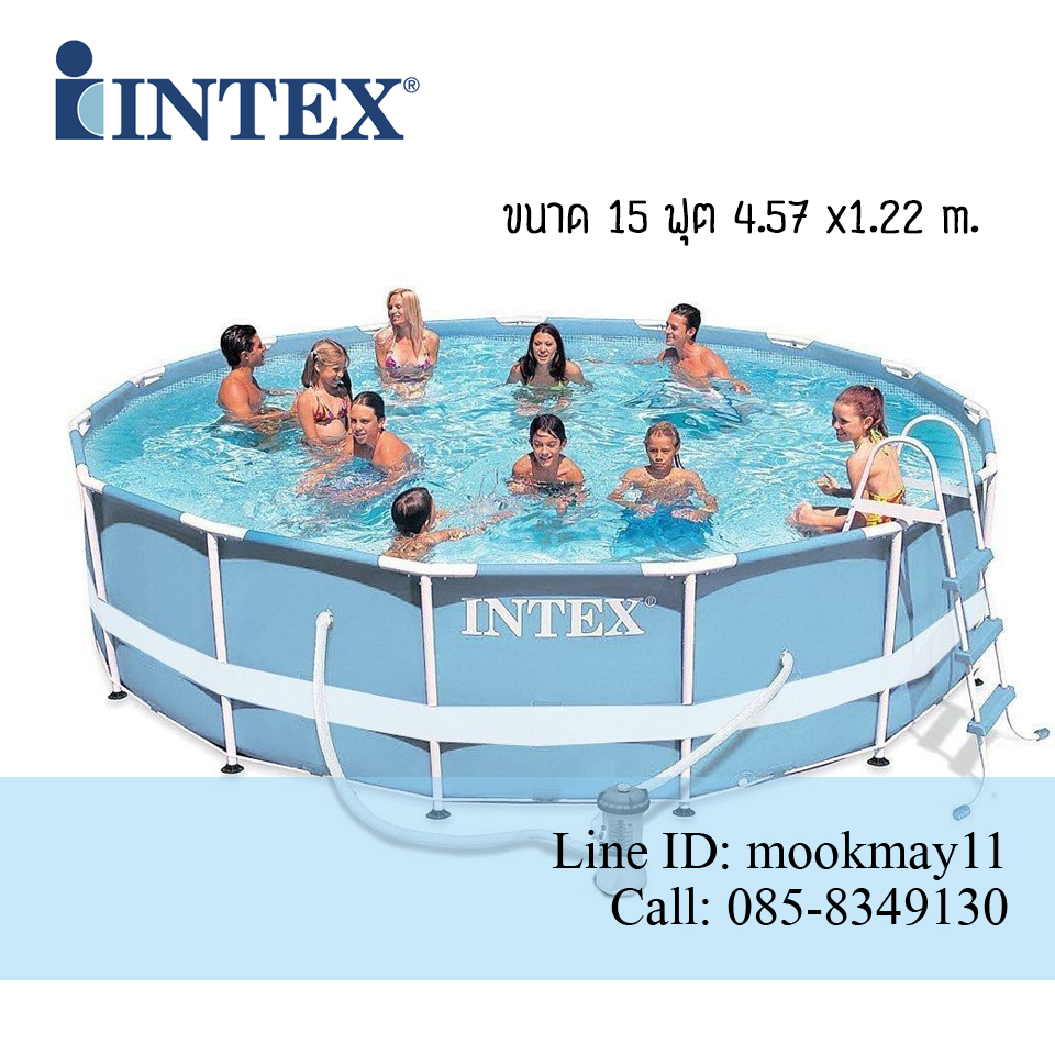 Intex 26726 Prism Frame Pool สระน้ำรุ่นใหม่!! ขนาด 15 ฟุต สีฟ้า + เครื่องกรองระบบไส้กรอง รุ่น 26726