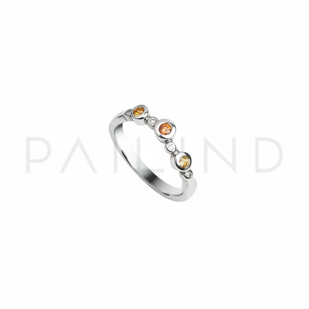 แหวนเงินแท้ 925 ดีไซน์คลาสสิค ประดับเพชรและพลอยเนื้อแข็ง YELLOW SAPPHIRE / ORANGE SAPPHIRE