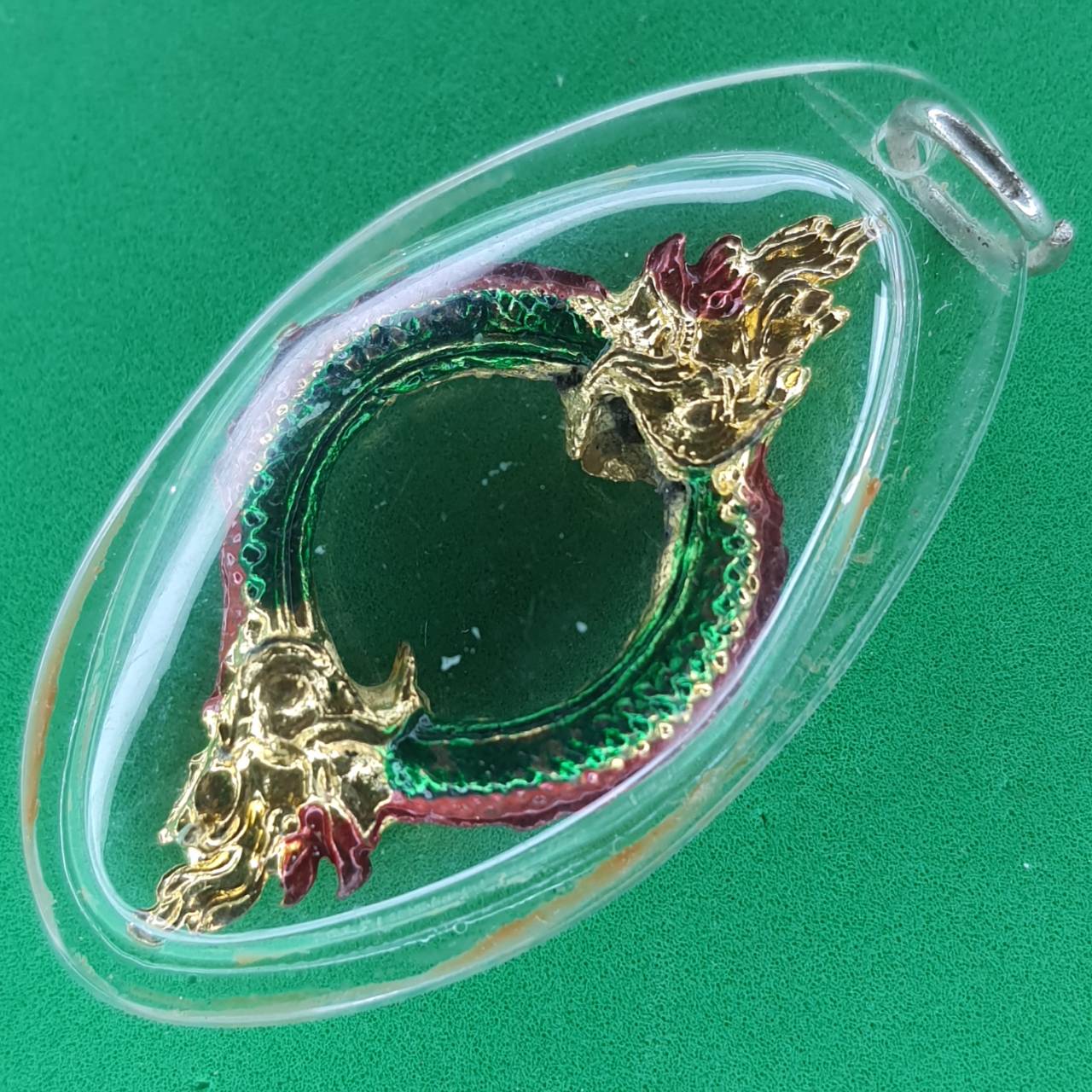 ของป้องกัน บ่วงบาศพญานาค 2เศียร สีเขียว เลี่ยมกรอบ จี้พญานาคแท้ จี้พญานาคห้อยคอ จี้พญานาคราช