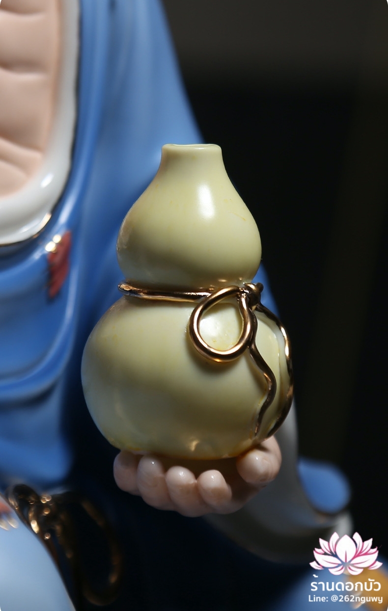 พระอรหันต์จี้กง เต้าจี้ฉานซือ งานกระเบื้องฮกเกี้ยน สีฟ้า ขนาด 12/16 นิ้ว