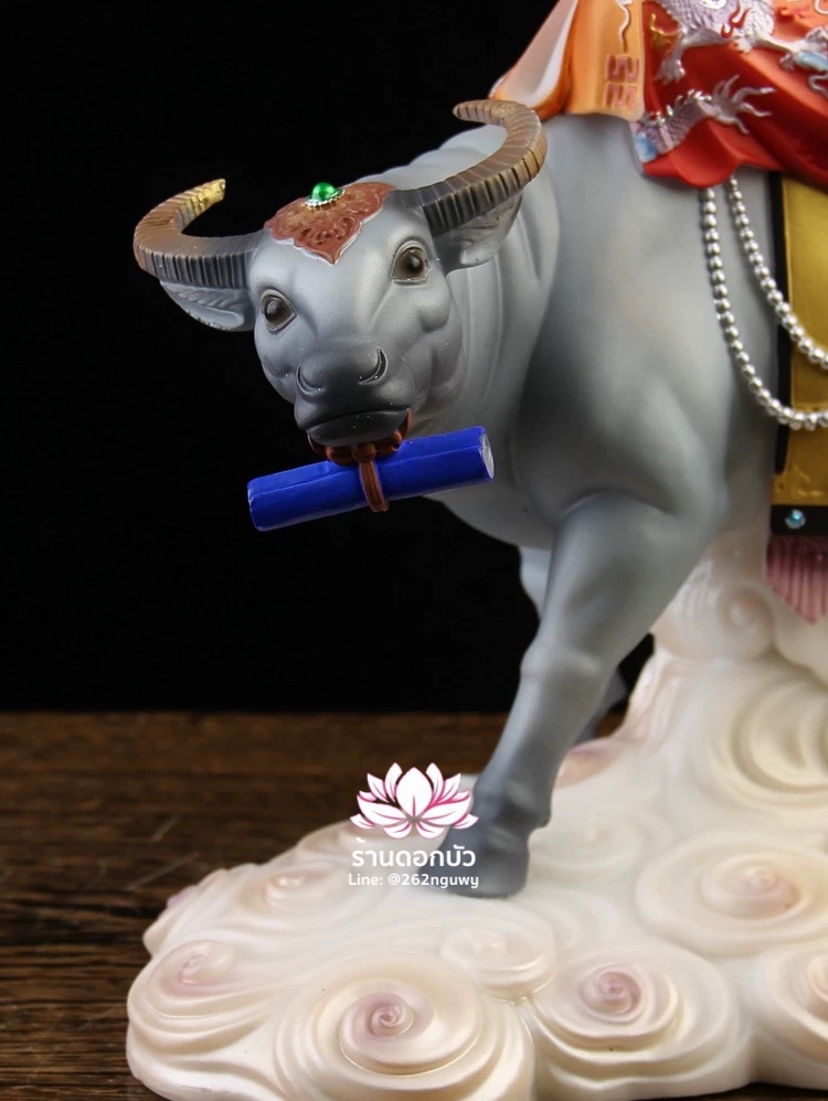 ไท่เสียงเหล่ากุง ไท่ส่องโล้กุ๊น ไท้ซังเหล่าจวิน หรือเล่าจื้อ ปางประทับนั่งขี่วัว งานหินอ่อนคุณภาพสูง ขนาด 16/19/26 นิ้ว