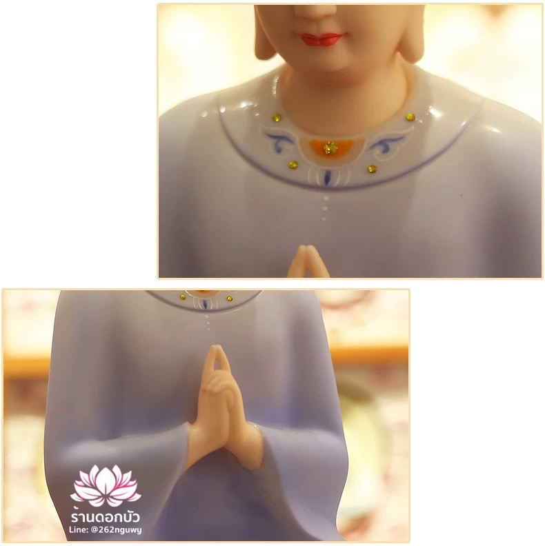 พระพุทธเจ้าและพระอัครสาวก พระมหากัสสปะและพระอานนท์ งานกระเบื้องฮกเกี้ยน ลงสีขลิบทอง