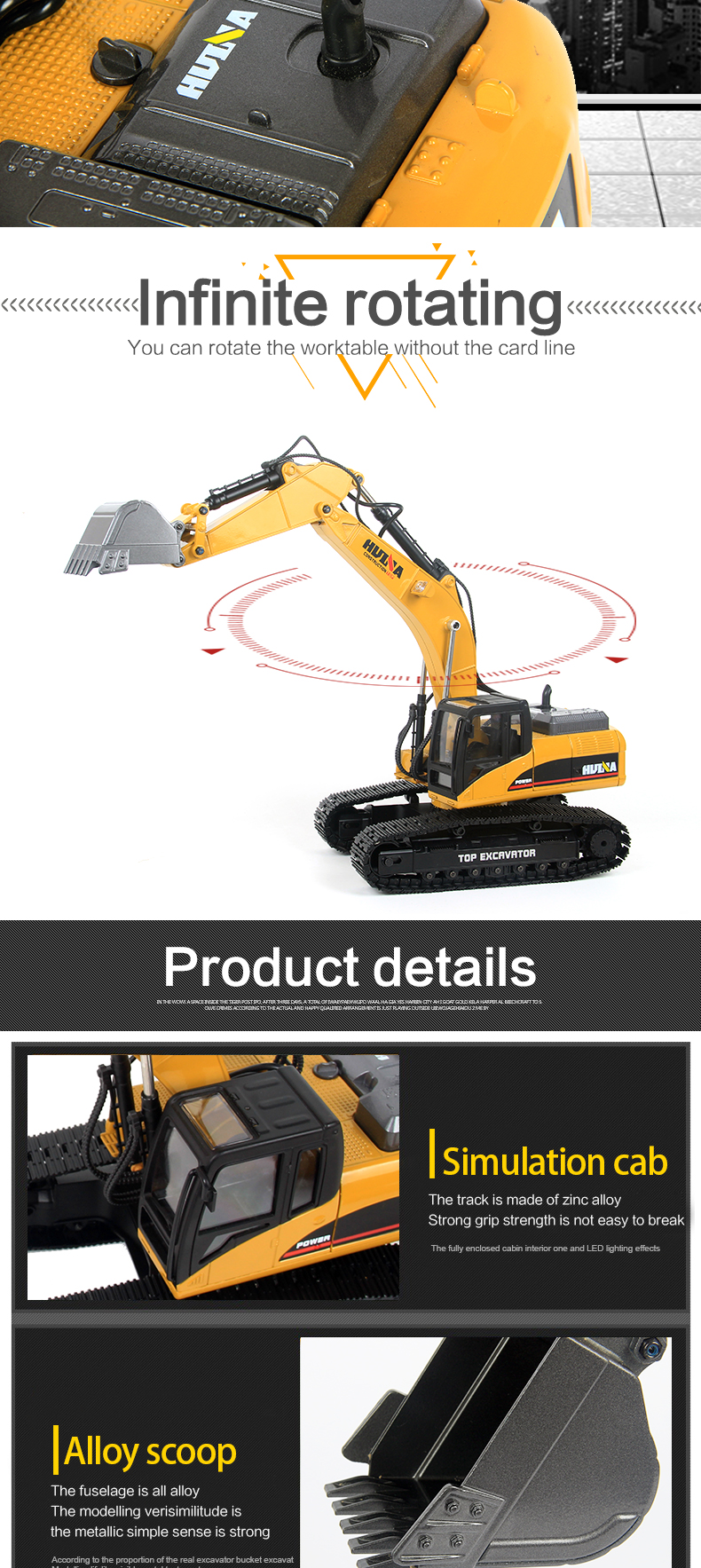 HUINA 1580 แม็คโครเหล็กทั้งคัน ขนาด 1:14 บังคับ 23Ch 580 RC 10KG.