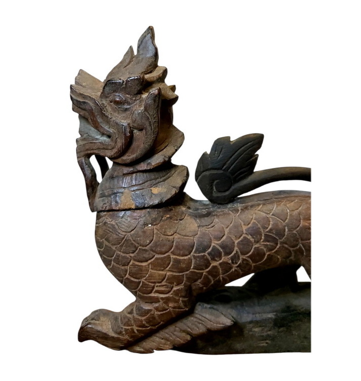 ไม้แกะสลักเก่า-สิงห์เศิลป์พม่า(ไม้แกะสลักประดับเกวียน)