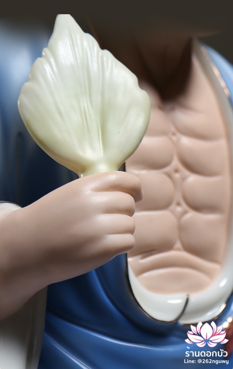 พระอรหันต์จี้กง เต้าจี้ฉานซือ งานกระเบื้องฮกเกี้ยน สีฟ้า ขนาด 12/16 นิ้ว