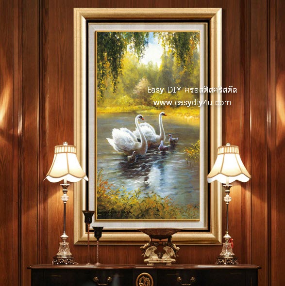 อุปกรณ์ทำภาพครอสติสคริสตัลหงส์ขาวแสนสวยในทะเลสาบ คริสตัลติดเต็มภาพ