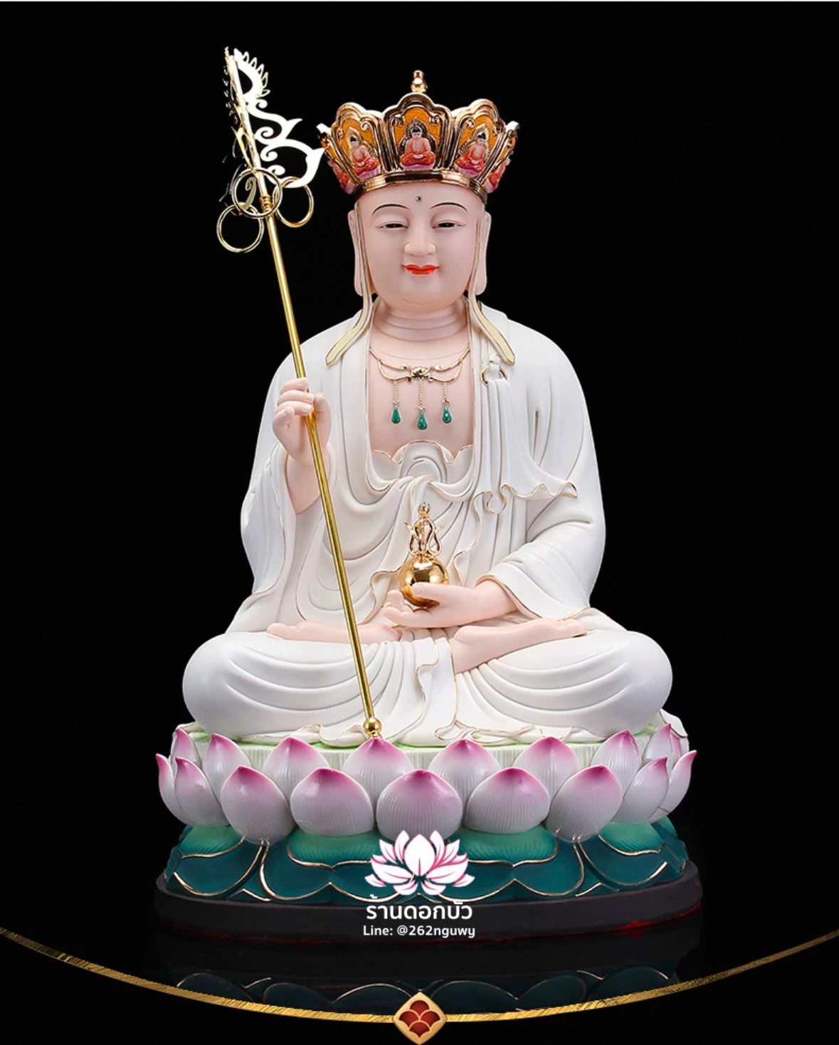พระกษิติครรภโพธิสัตว์ ตี่จั่งอ๊วงผ่อสัก ปางนั่งประทับดอกบัว ขนาด 12/16/19 นิ้ว
