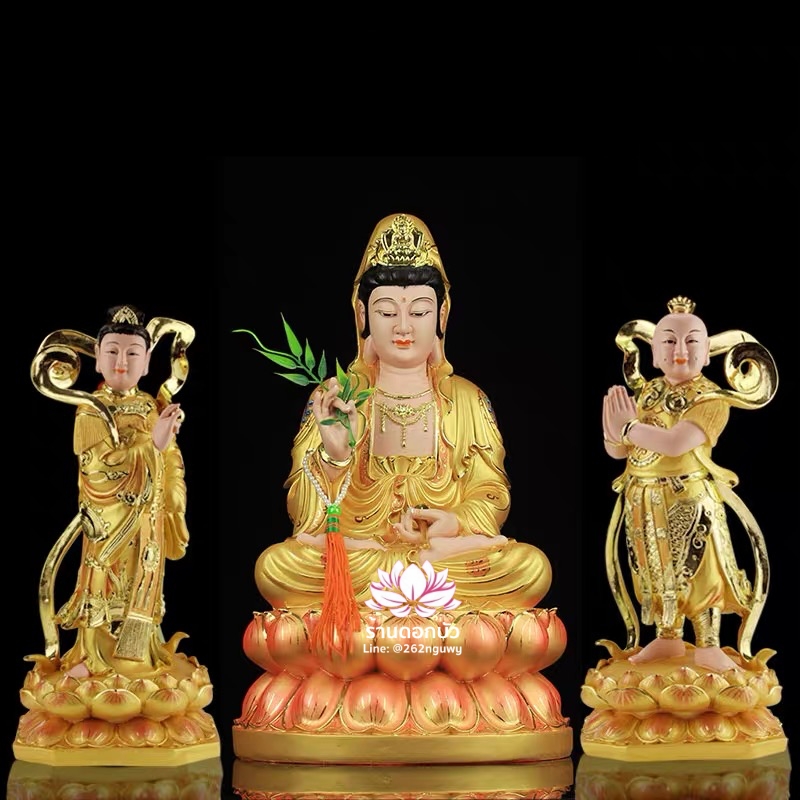 องค์พระโพธิสัตว์กวนอิม เซียนจ๋าย-หยกลื้อ งานเรซิ่นเกรดเอ ลงสีปิดทอง ขนาด 10/12/16/19/26 นิ้ว