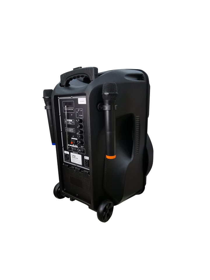 CEflar รุ่น M-1543 (K10) 15 นิ้ว บลูทูธ USB XLR และมีช่องเสียบไมค์สาย และมีไมค์ลอย 2 ตัว มีแบบเตอรี่ในตัว แอมป์ในตัว P.M.P.O. 10000W