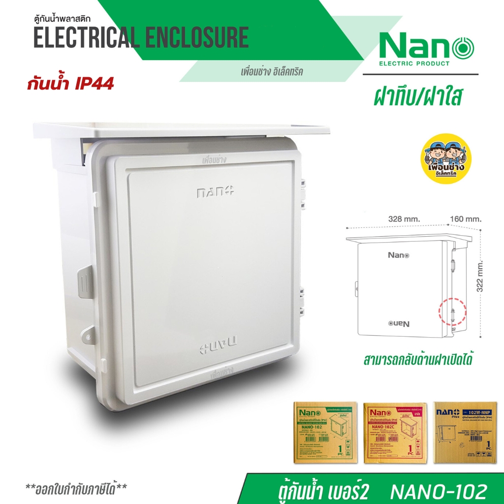 Nano ตู้กันฝน เบอร์ 2 ตู้กันน้ำ มีหลังคา ฝาทึบ NANO-102W และ ฝาใส 102CW ตู้ไฟ