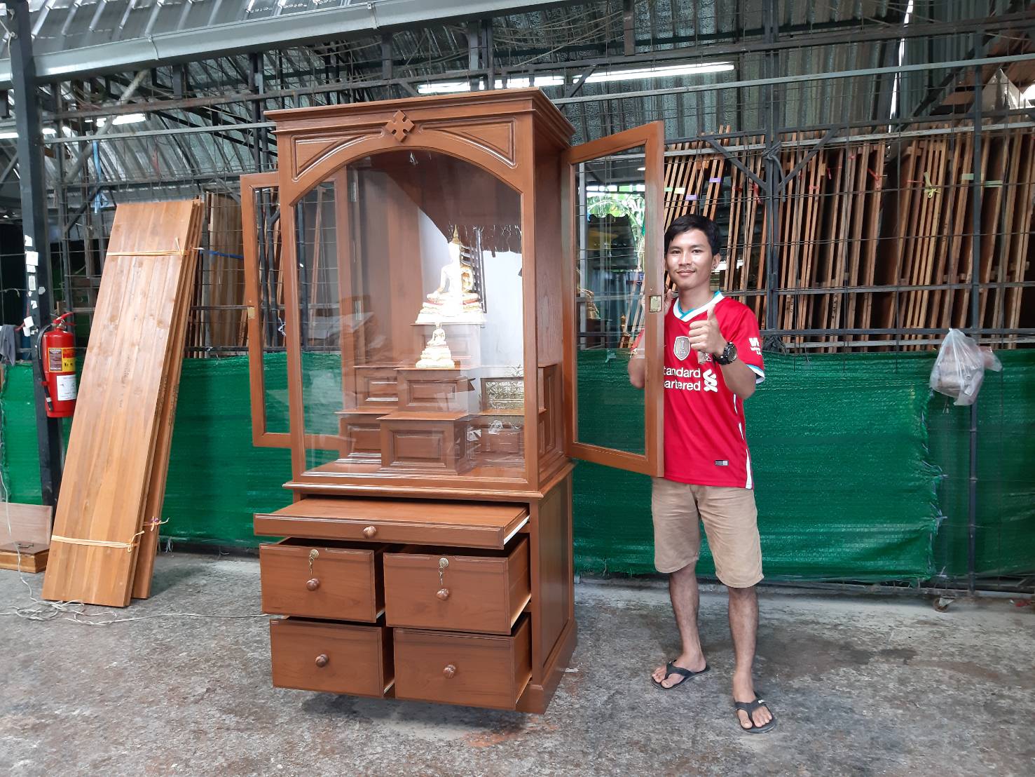 ตู้พระโมเดิร์นไม้สักทอง รุ่นหมู่ 7 เปิดข้าง