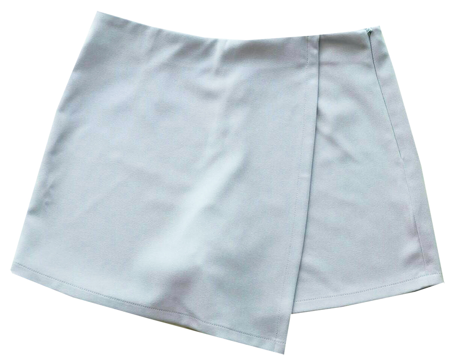 กางเกงกระโปรงป้าย เอวสูงขอบเรียบผ้าฮานาโกะ ซิปซ้าย สีขาว Size S M L XL