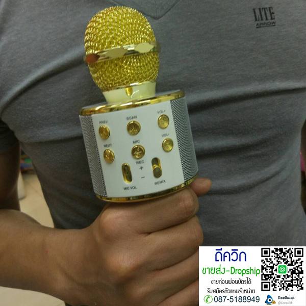 WS-858 Wireless Bluetooth HIFI Karaoke Microphone mic– สีทอง