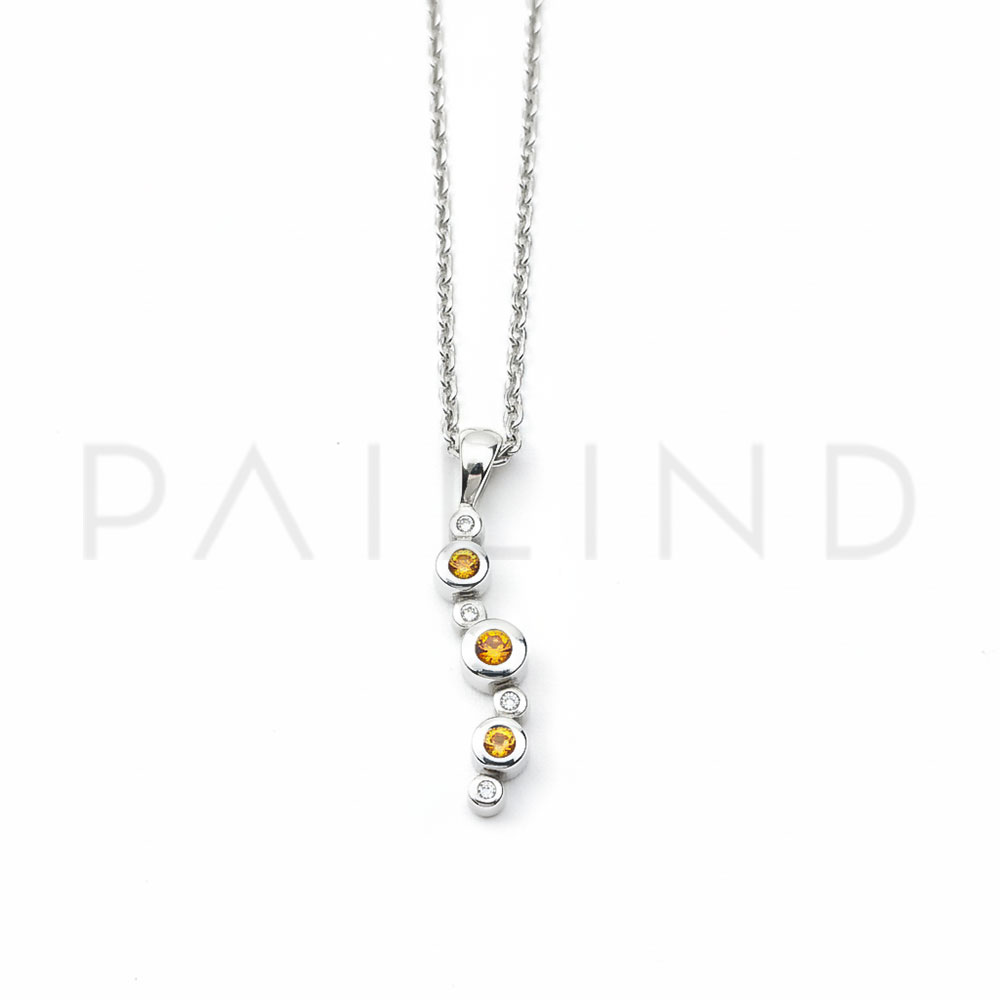 จี้เงินแท้ 925 ประดับเพชรและพลอยเนื้อแข็ง YELLOW SAPPHIRE / ORANGE SAPPHIRE