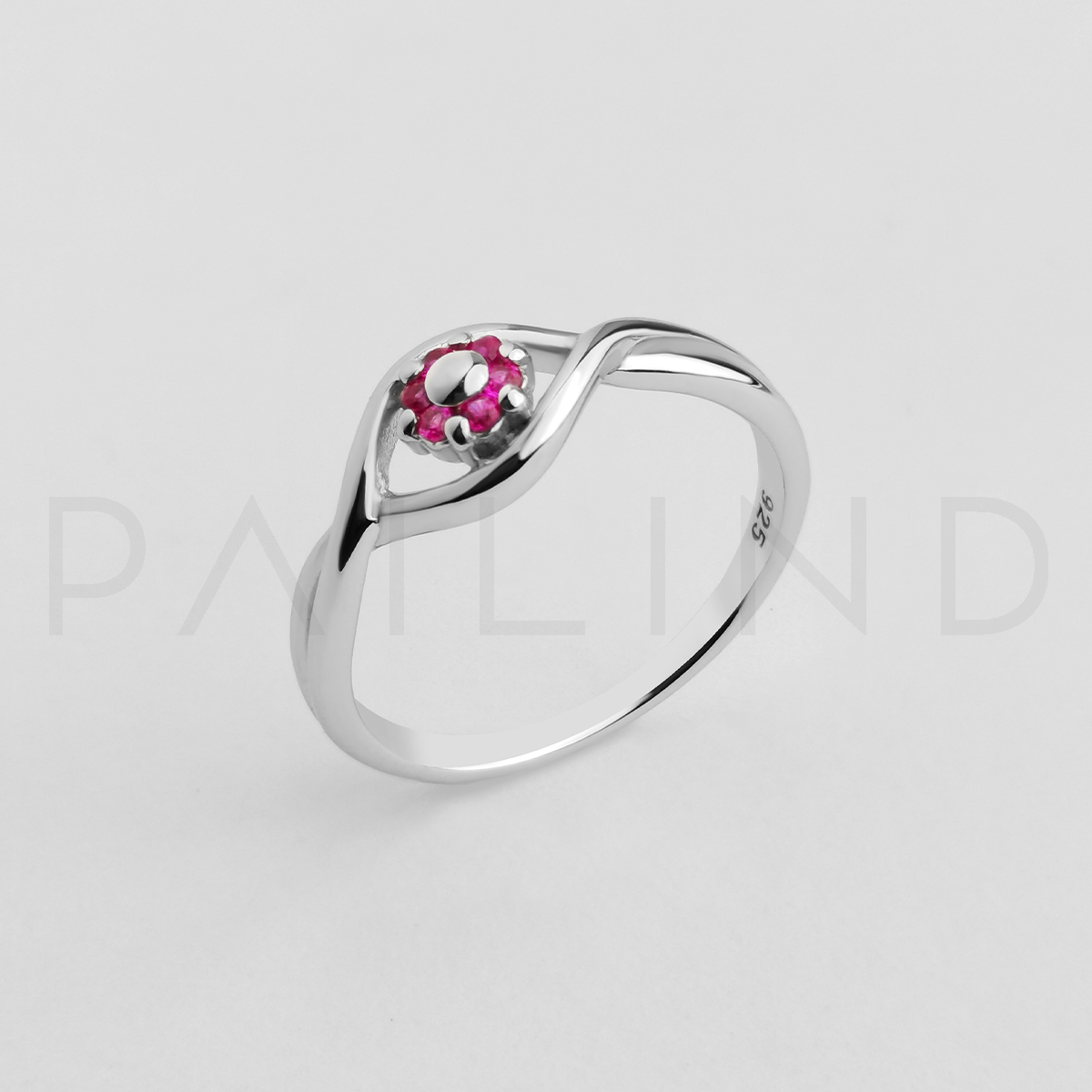 แหวนเงินดีไซน์เก๋ ประดับพลอย Synthetic Ruby