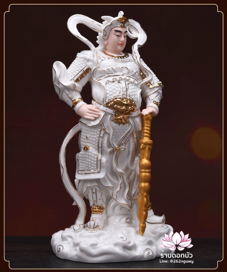 เทพเจ้ากวนอู และพระเวทโพธิสัตว์ (อุ่ยท้อผ่อสัก) ขนาด 14 นิ้ว สีขาวขลิบทอง