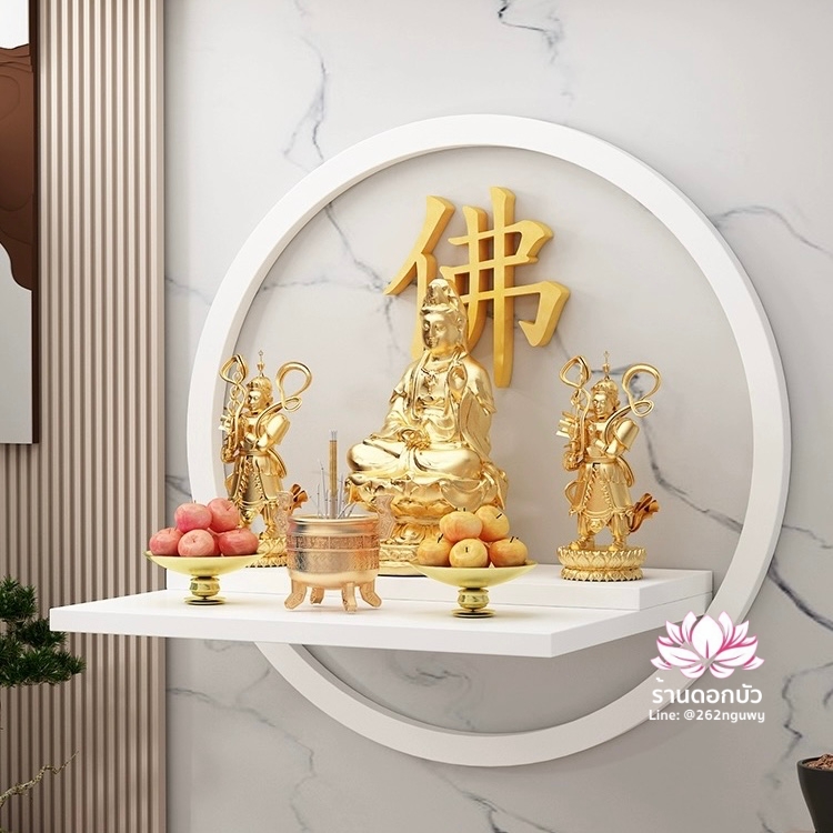 หิ้งพระ หิ้งวางพระพุทธรูป แท่นวางเทวรูปติดผนัง งานไม้ สีโอ๊ค/มะฮอกกานี/ดำ/ขาว