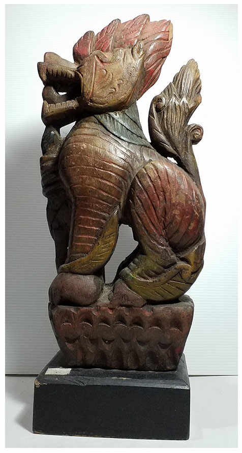 สิงห์ไม้แกะ ไม้แกะสลักประดับหัวเกวียน ศิลป์พม่า สูง 38cm