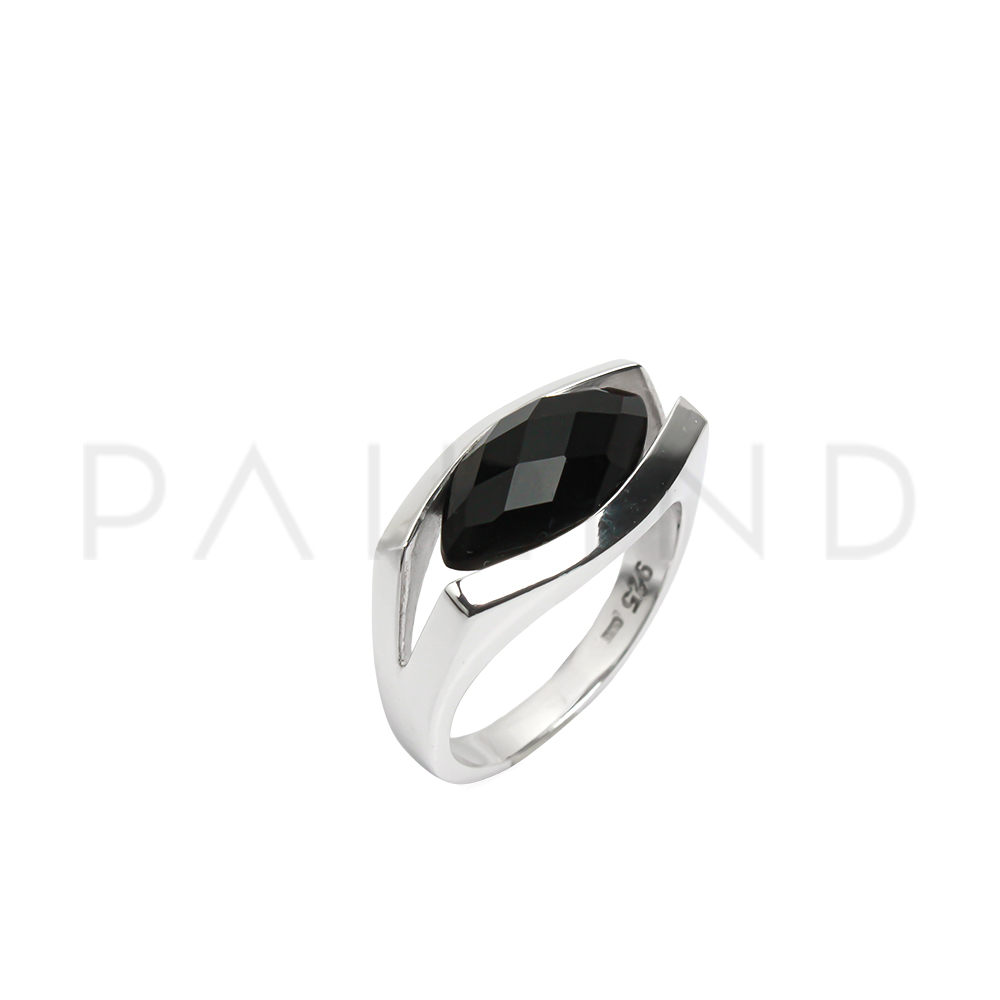 แหวนเงินแท้925 ดีไซน์หรู ประดับพลอย Black Agate คัดเกรด ชุบทองคำขาว