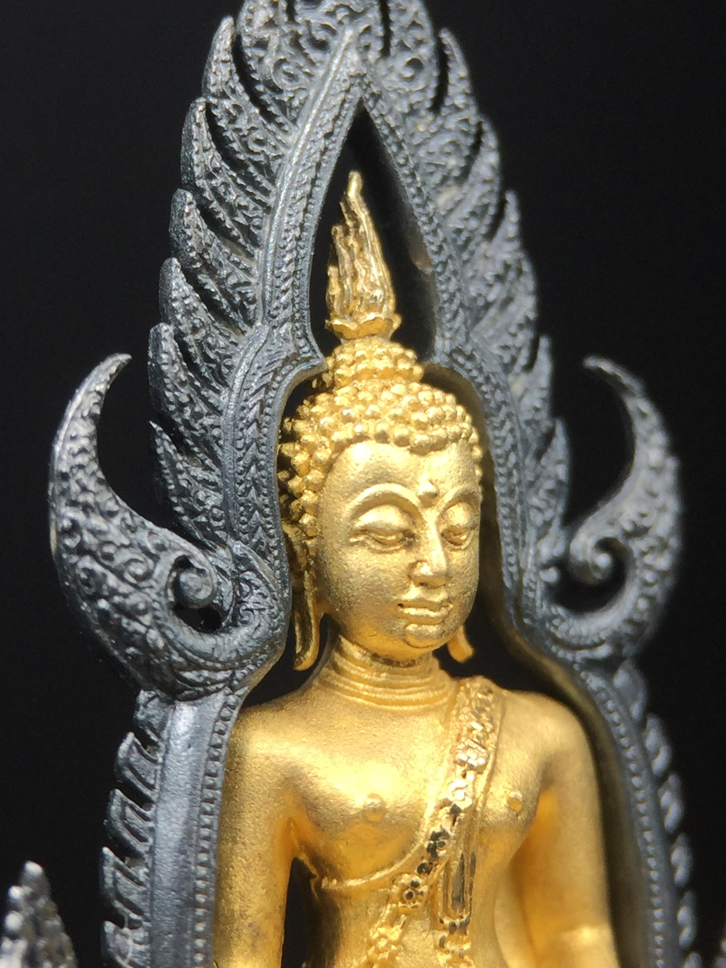 พระพุทธชินราช ภปร. โครงการ เพราะแผ่นดินนี้คือแผ่นดินเกิด เนื้อเงินชุบทองคำซุ้มรมดำ ปี2551 ขนาดหน้าตัก1/2นิ้ว(3.5*2.5 ซม.) (สวยงามหายาก)1ใน 5000 องค์