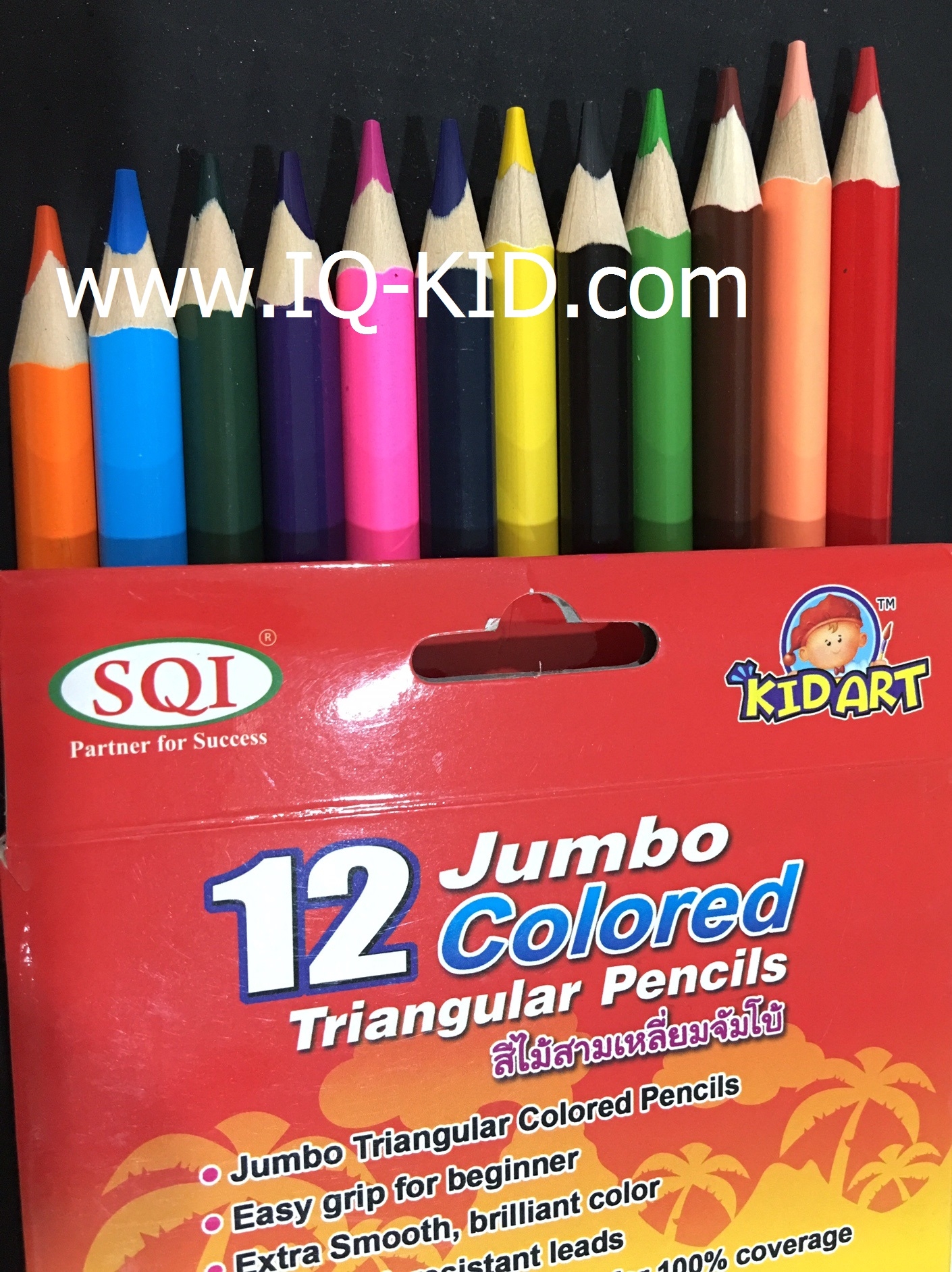 ดินสอสีไม้สามเหลี่ยม จัมโบ้ แท่งยาว 12 สี KIDART