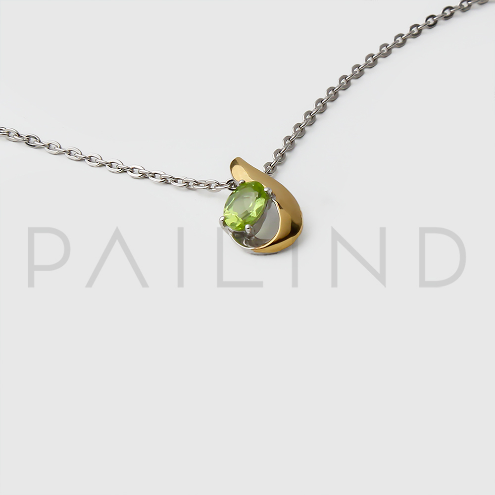 จี้เงินแท้ดีไซน์เก๋ ประดับพลอย Peridot ชุบทองคำขาวและชุบทอง1Micron