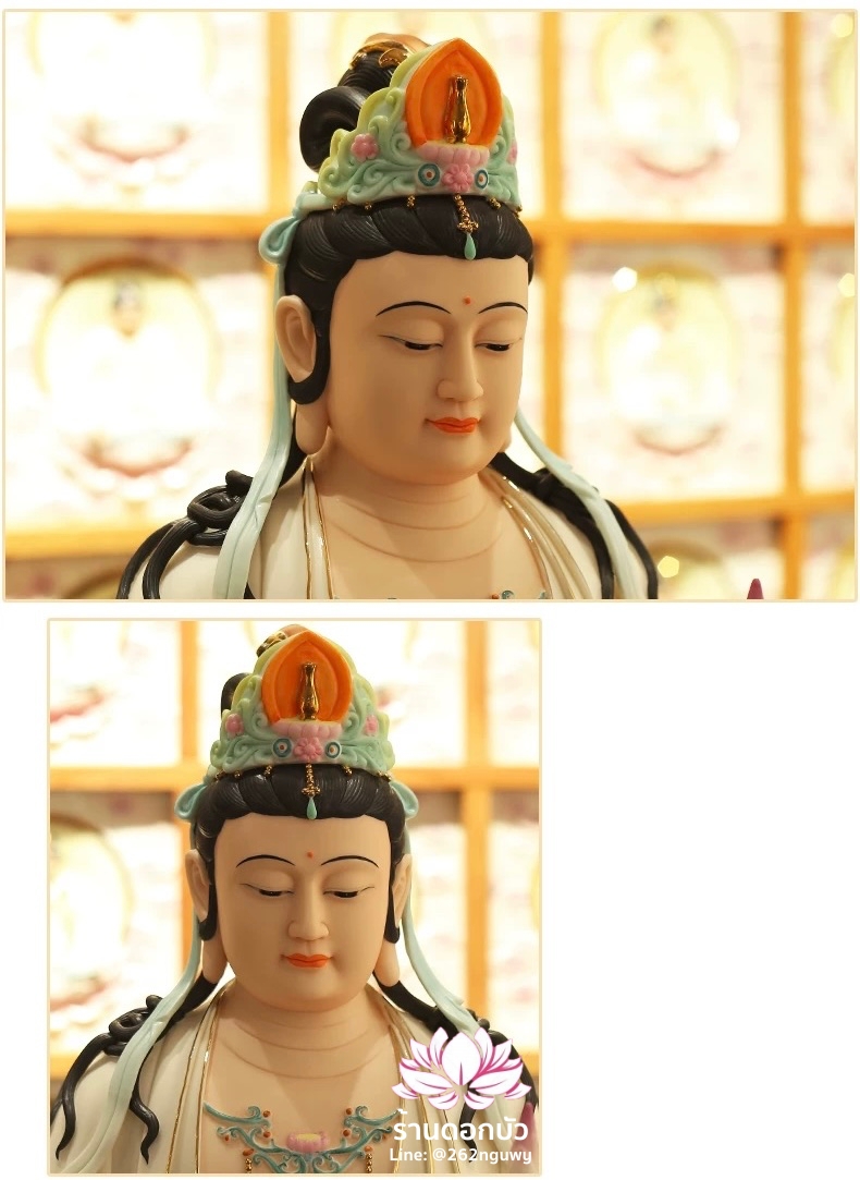 พระพุทธเจ้า พระโพธิสัตว์กวนอิม พระมหาสถามปราปต์ ปางประทับนั่งดอกบัว ขนาด 22 นิ้ว