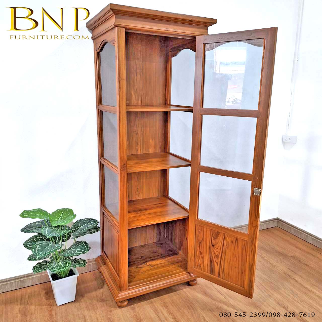 ตู้โชว์โบราณไม้สักทอง สูง 1.8 เมตร