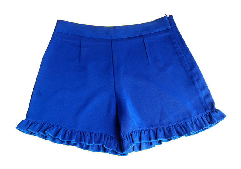 กางเกงขาสั้นชายระบาย ผ้าฮานาโกะ สีน้ำเงิน Size S M L XL
