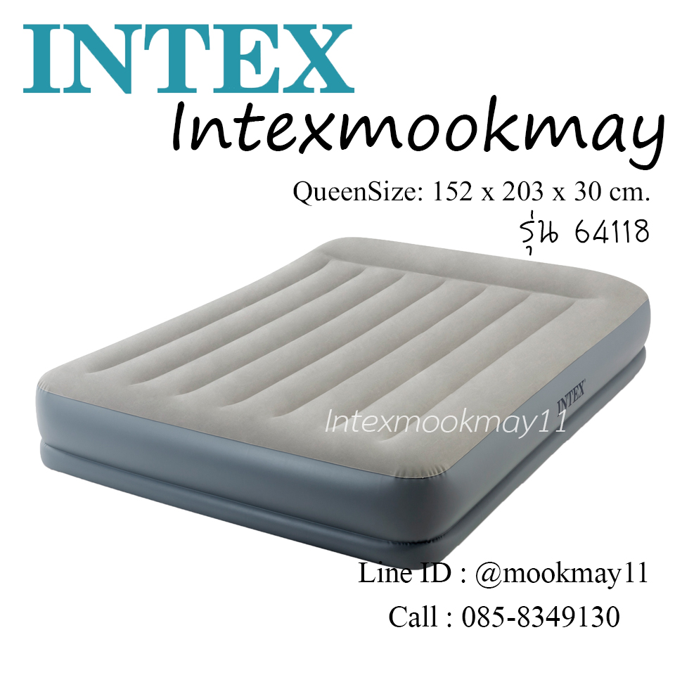 Intex 64118 Pillow Rest Mid-Rise QueenSize ที่นอนสีฟ้าเทา ขนาด 5 ฟุต ปั้มลมในตัว