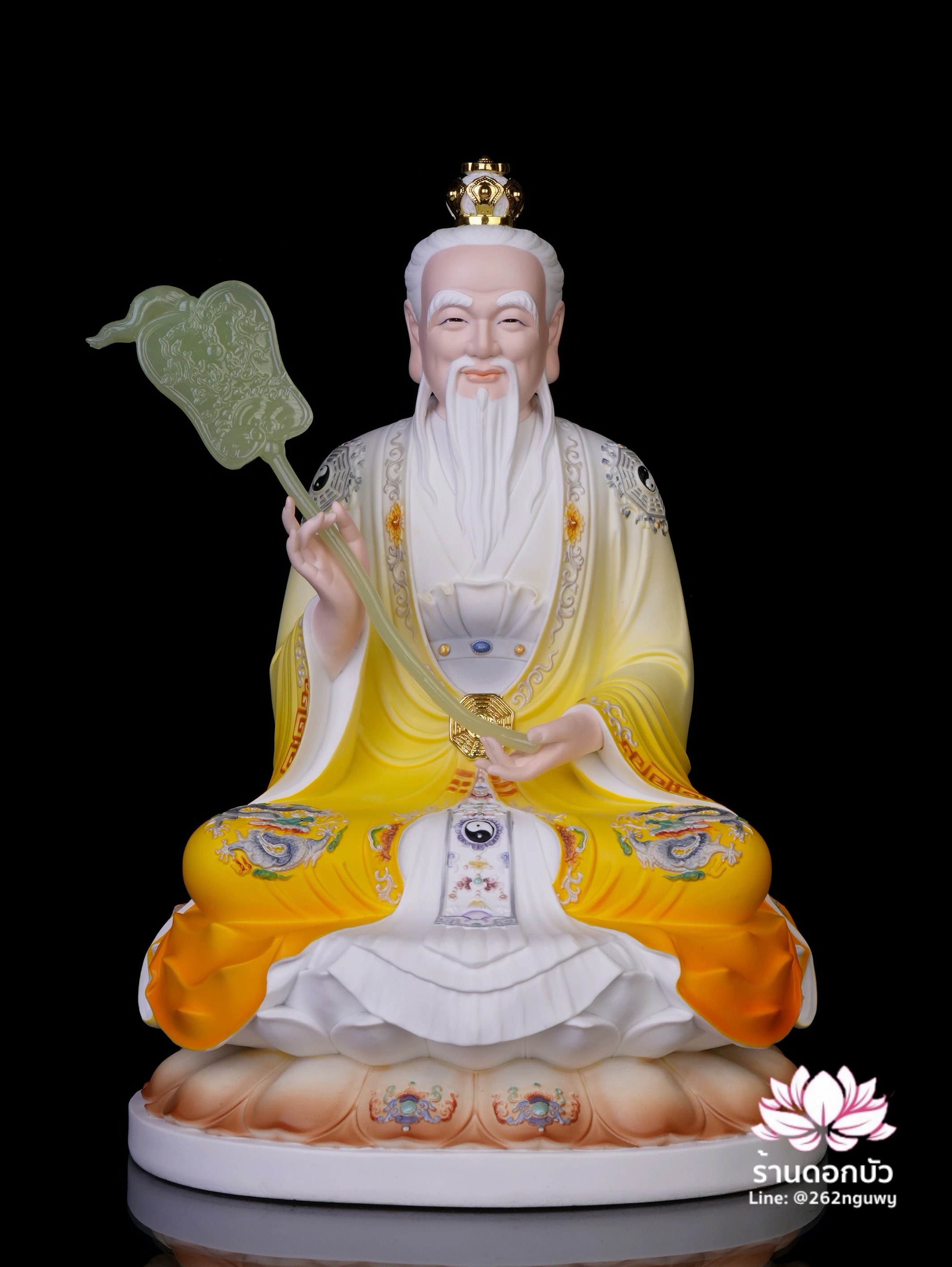 ศาสดาเต๋า ซำเช้งเต๋าจ้อ โตเต็กเทียนจุน หรือไท่ส่องโล้กุ๊น หง่วนซี่เทียนจุน เล็งโป้เทียนจุน ประทับนั่งบนดอกบัว ขนาด 12/16/19/26 นิ้ว