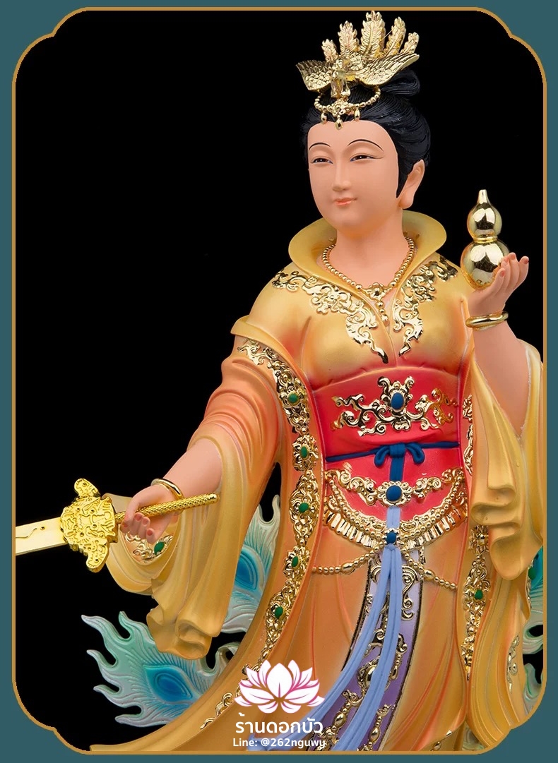 กิ่วเที้ยนเฮี่ยนลื้อ กิวเทียงเหี่ยงนึ่ง จิ่วเทียนเสวียนนี่ ปางยืนบนหงส์บริวาร งานเรซิ่น ขนาด 12/16/19/26 นิ้ว