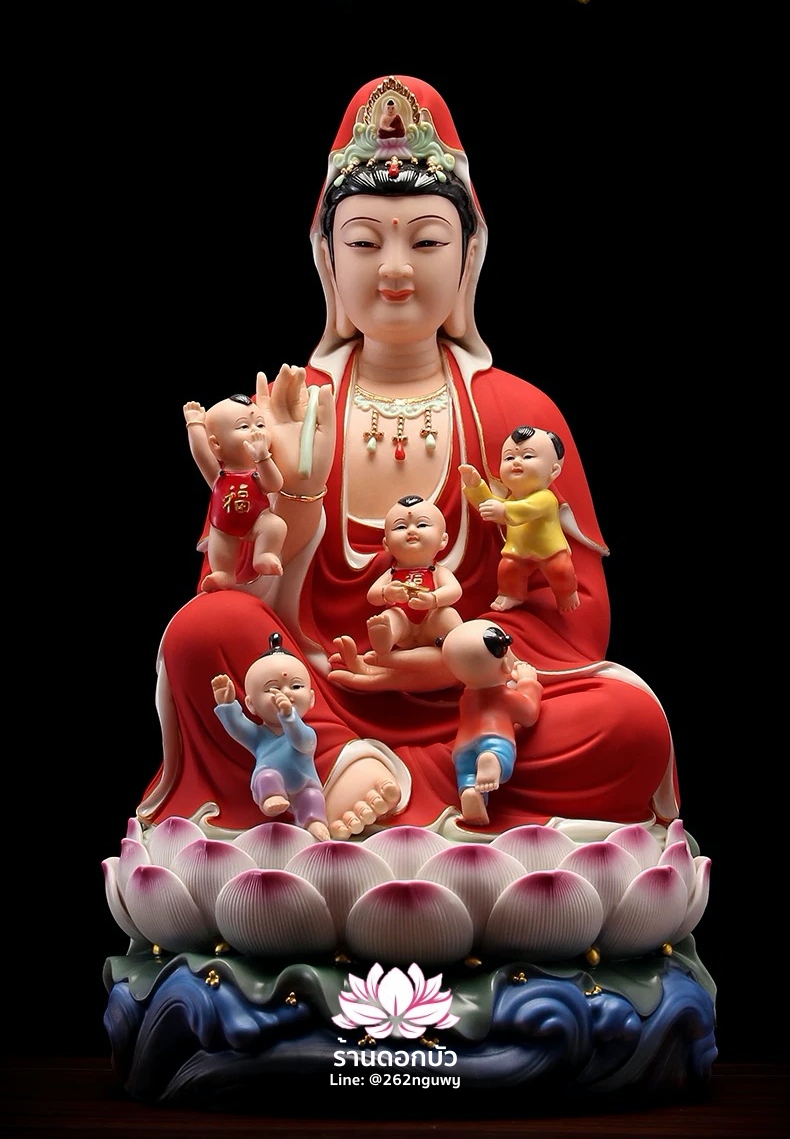 พระโพธิสัตว์กวนอิม พระแม่กวนอิมมหาโพธิสัตว์ กวนอิมผ่อสัก ปางประทานบุตรประทับนั่งดอกบัว ขนาด 16/18/20 นิ้ว