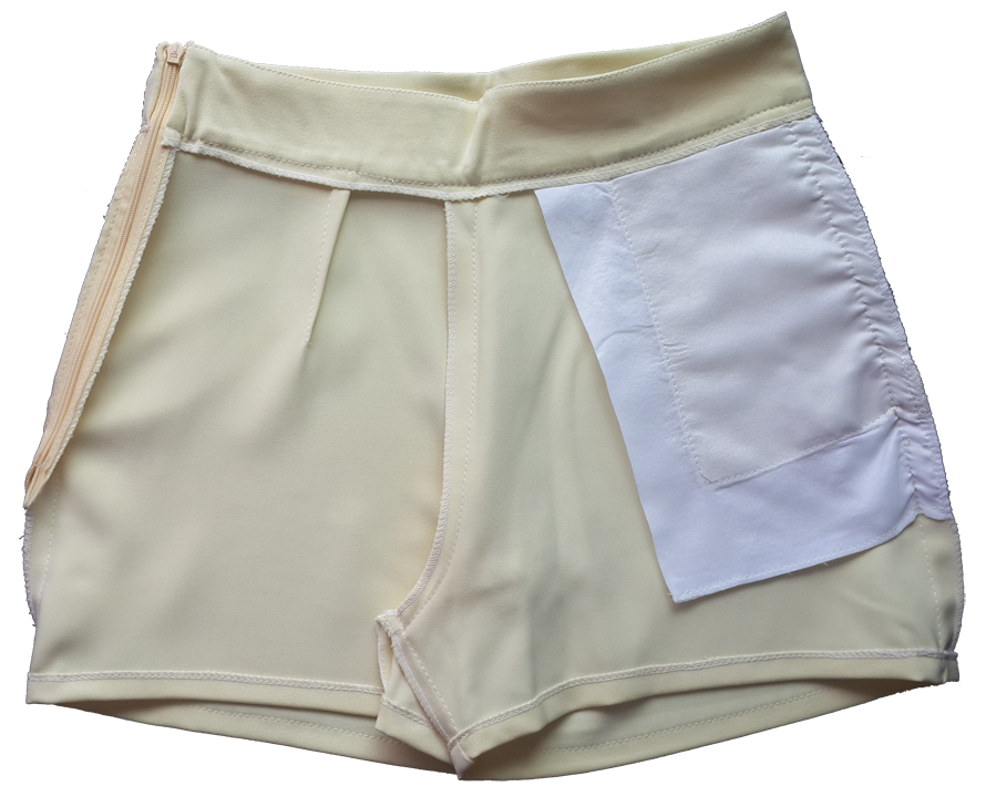 กางเกงขาสั้นเอวสูงผ้าฮานาโกะ สีเหลือง กระเป๋าขวา ซิปซ้าย Size S M L XL