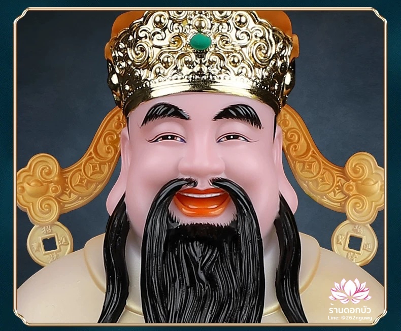 เทพเจ้าไฉ่ชิงเอี๊ย เทพเจ้าแห่งโชคลาภ ประทับยืนบนบัลลังก์ งานหินอ่อนคุณภาพสูง ขนาด 12/16/19 นิ้ว