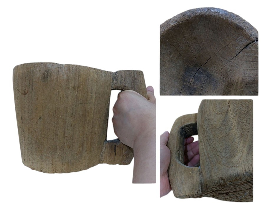 ครกไม้เก่า แบบมีหูจับ ไม้สัก สะสม ตกแต่งบ้านสวนร้าน--