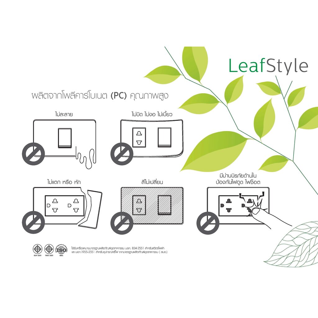 Philips สวิตซ์ เต้ารับ กราวน์คู่ ฟิลิปส์ รุ่น LeafStyle มีม่านนิรภัย