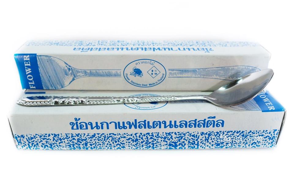 ช้อนกาแฟ ยาว สแตนเลส ตรา ดอกไม้ อย่างหนา กล่องละ 1 โหล Made in Thailand ช้อนชา ช้อนตวง ช้อนชงกาแฟ