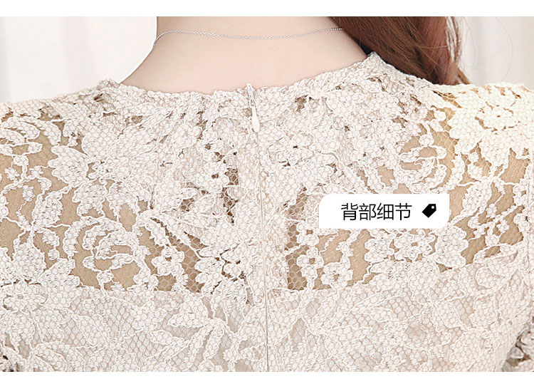 ชุดเดรสสั้นผ้าลูกไม้สีครีมแขนยาวข้อศอกระบายสวยๆ