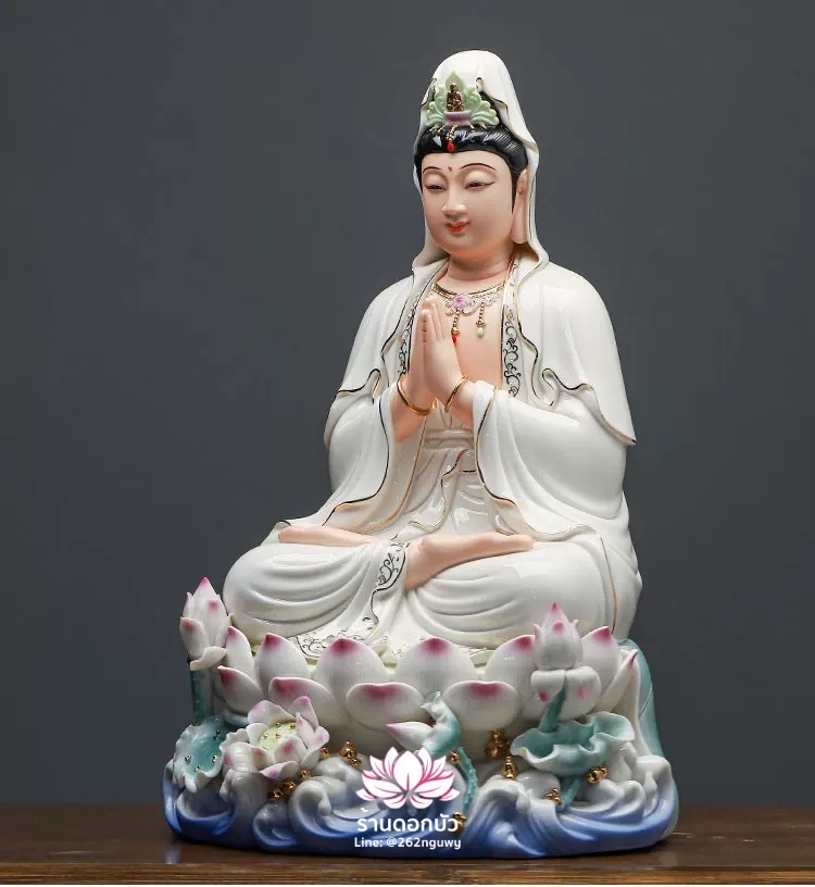 พระโพธิสัตว์กวนอิม พระแม่กวนอิมโพธิสัตว์ ปางพนมมือ ประทับนั่งดอกบัว ขนาด 16 นิ้ว